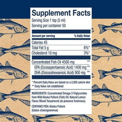 Wiley's Finest lemon bottle pour demonstrates convenient liquid omega-3 dosing.