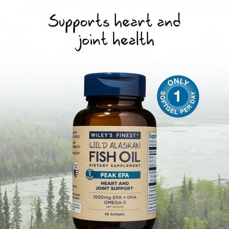 Front-label view of Wiley's Finest Peak EPA shows 1000mg per serving for daily omega-3 support.
