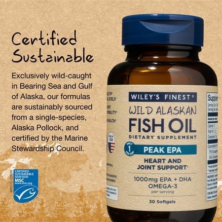 MSC sustainability icon beside Wiley's Finest Peak EPA bottle highlights responsible sourcing.