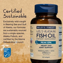 MSC sustainability icon beside Wiley's Finest Peak EPA bottle highlights responsible sourcing.