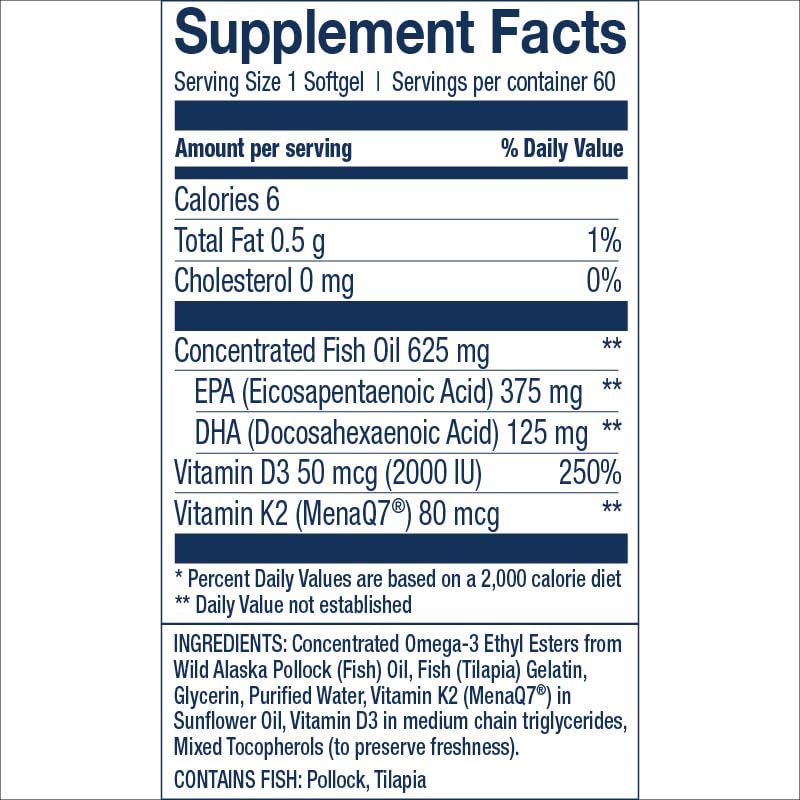 Wiley's Finest bottle close-up showing burpless omega-3 softgels for easy swallowing