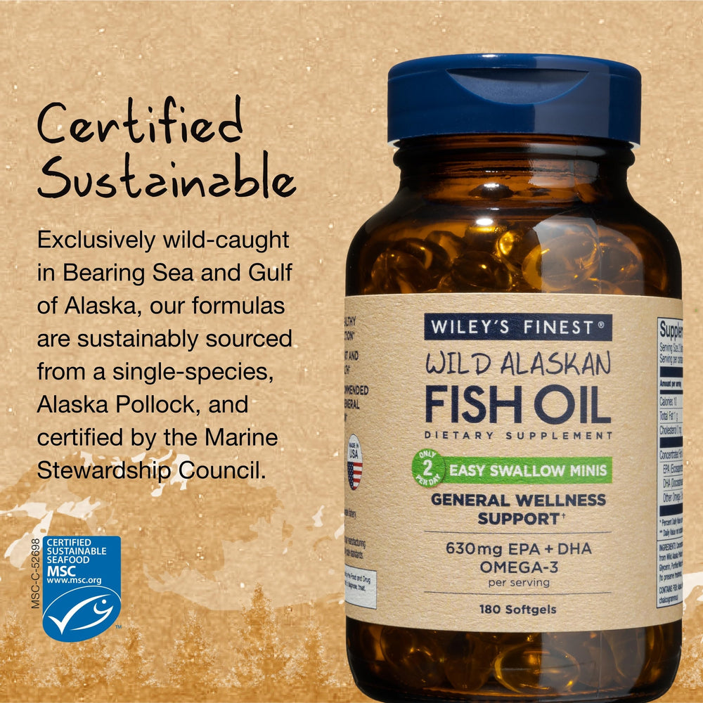 Wiley's Finest MSC-certified sustainable source from wild Alaskan Pollock.