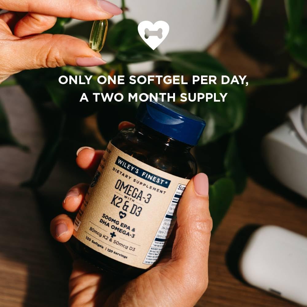 Wiley's Finest wild Alaskan fish oil capsule highlighting EPA and DHA content