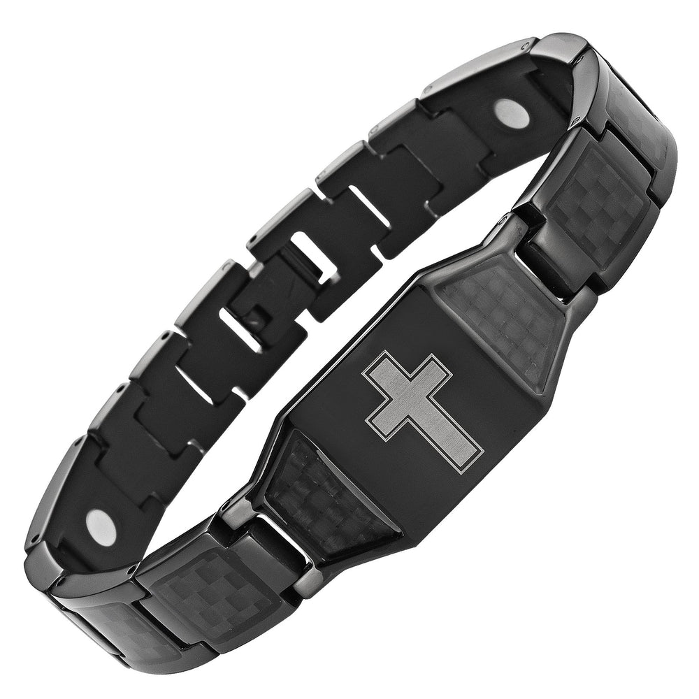 Willis Judd mens bracelet cross in black titanium for everyday style and durability.