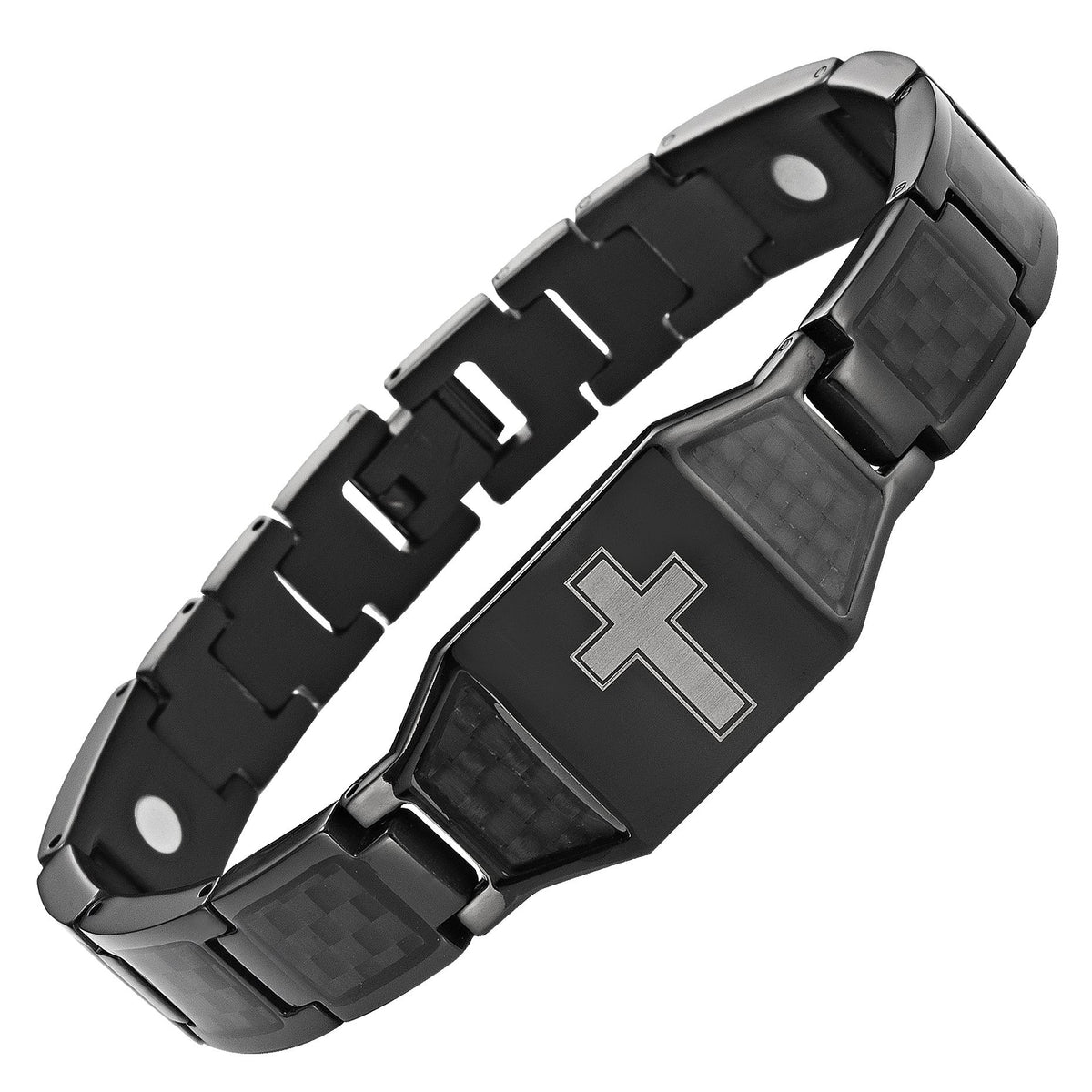 Willis Judd mens bracelet cross in black titanium for everyday style and durability.