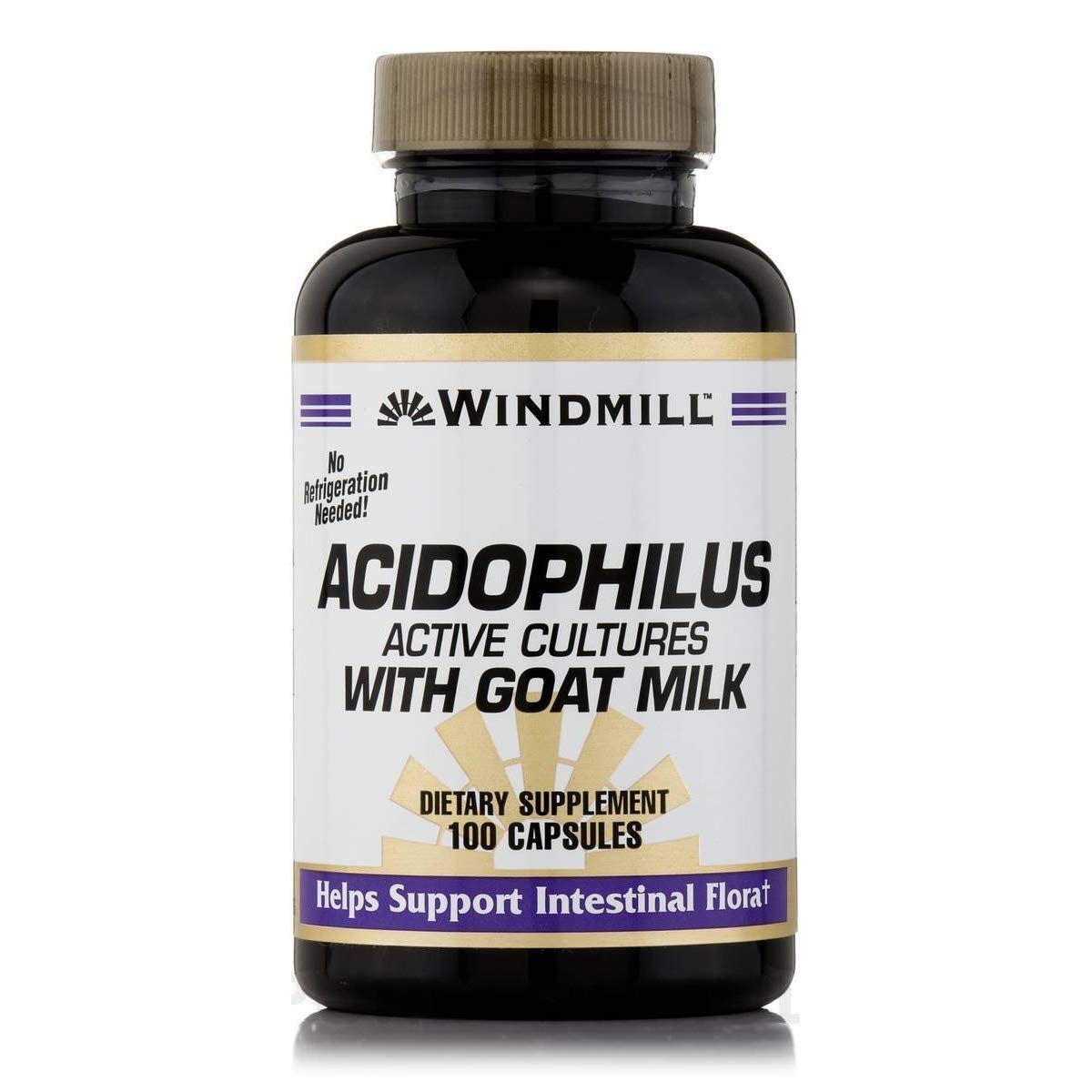 Windmill Acidophilus Goat Milk bottle with 100 capsules for daily probiotic support