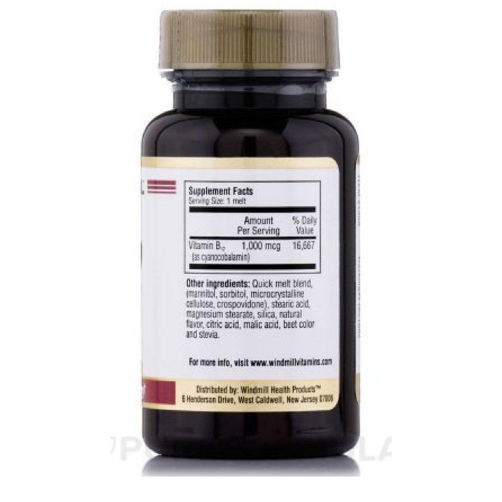 Windmill B-12 Quick-Melt tablets in blister pack, ideal for on-the-move energy