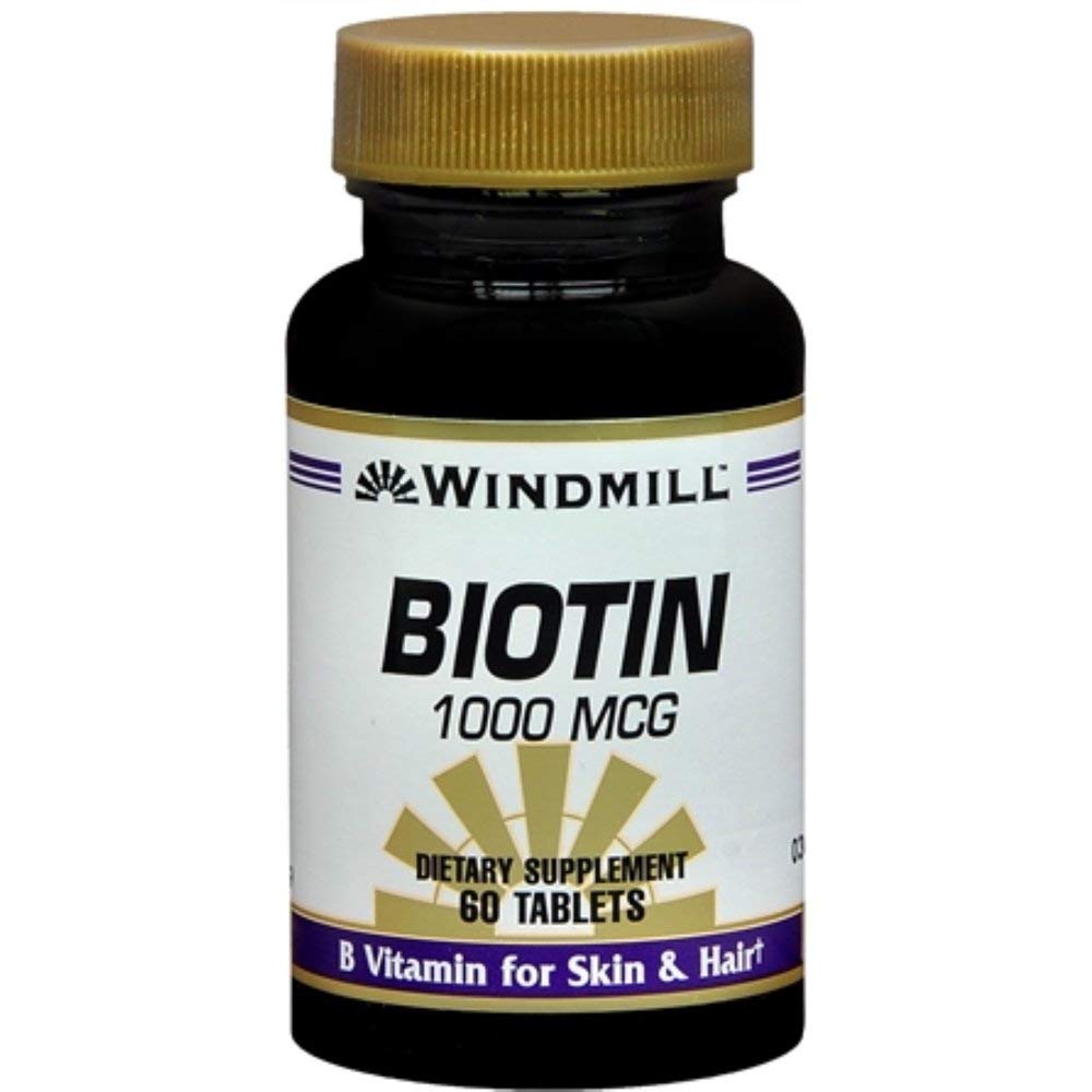 Windmill Biotin 1000mcg tablets (windmill-biotin-1000mcg-tablets-60ct) support hair, skin and nails health.