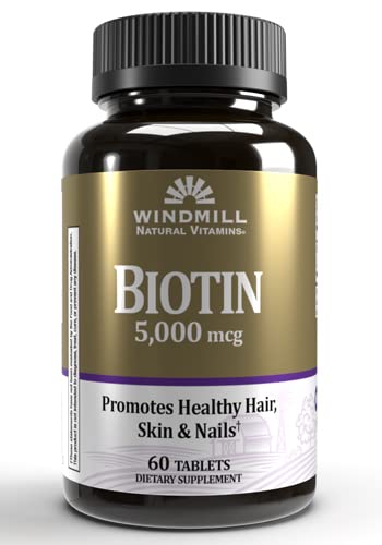 Windmill Biotin 5000mcg tablet for daily use supports hair and nails health.