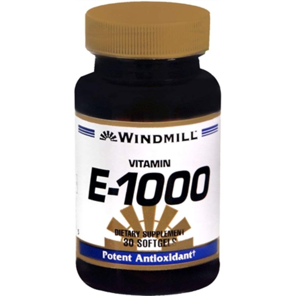 Windmill E-1000 softgels bottle for antioxidant protection and immune support.