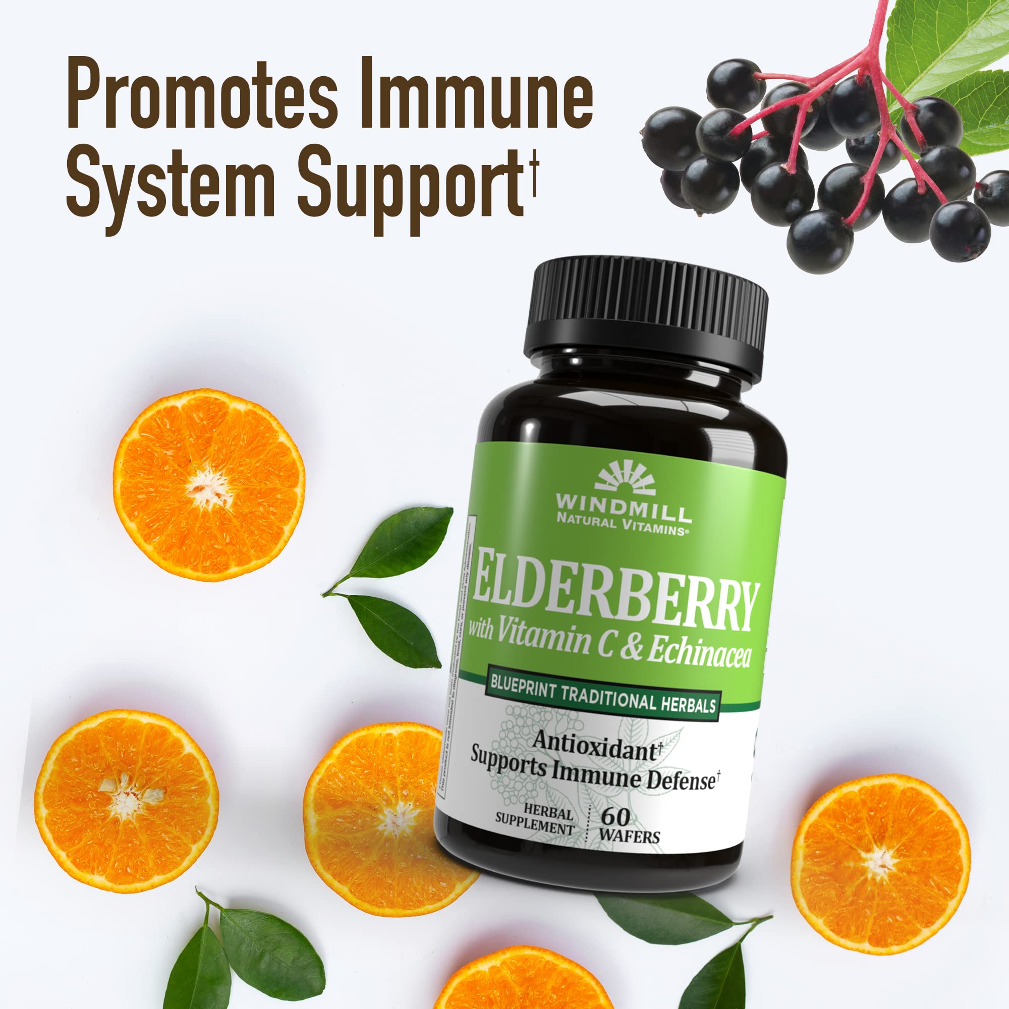 Windmill Elderberry capsules ingredients blend with echinacea and marshmallow root
