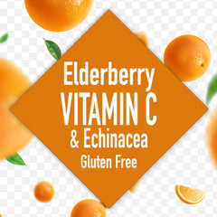 Windmill Elderberry capsules label close-up highlighting elderberry and vitamin C