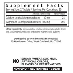 Windmill Magnesium Citrate two-tablets serving; convenient daily magnesium intake for routine wellness.