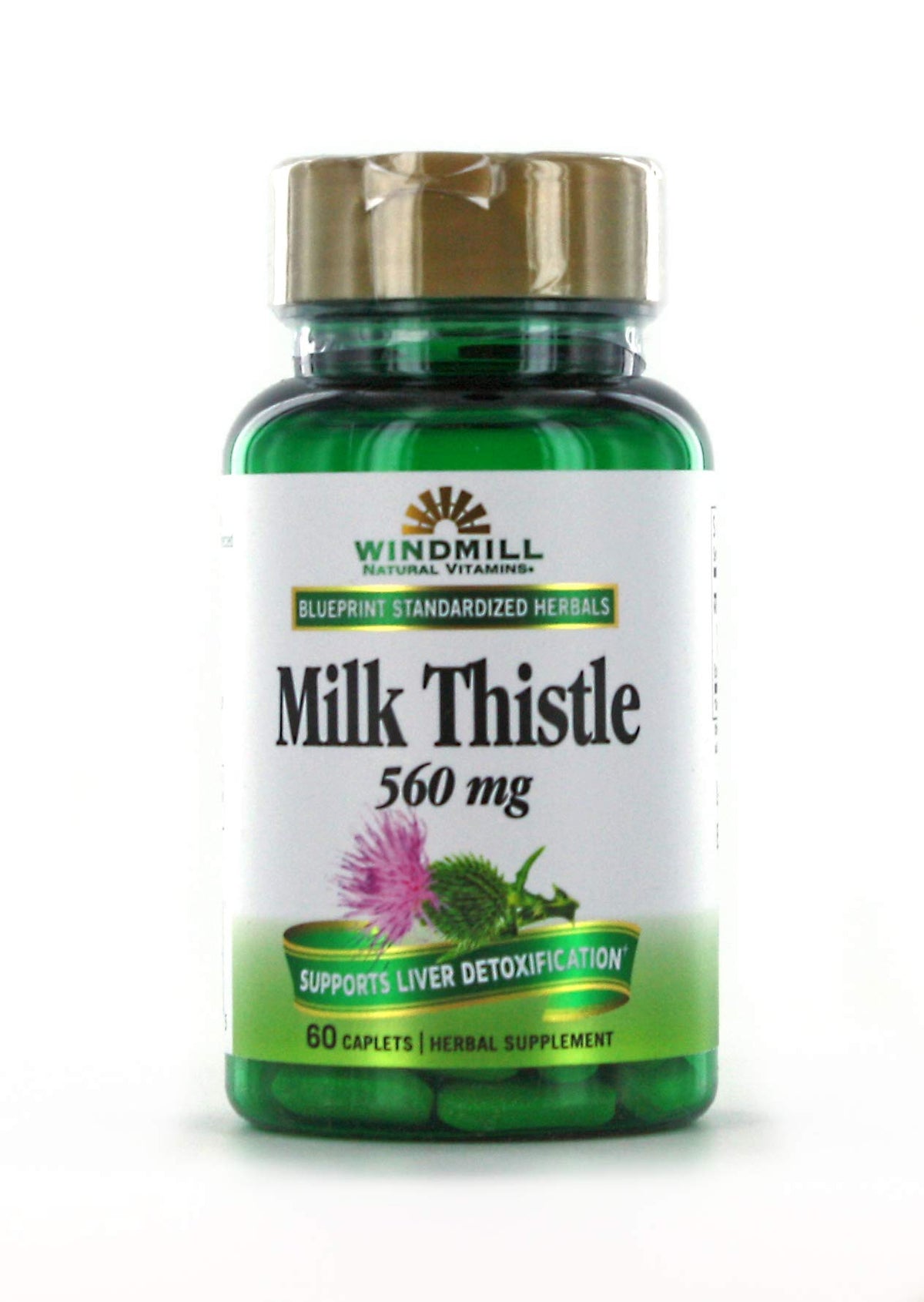Windmill Milk Thistle bottle with 60 capsules for liver support and antioxidant benefits