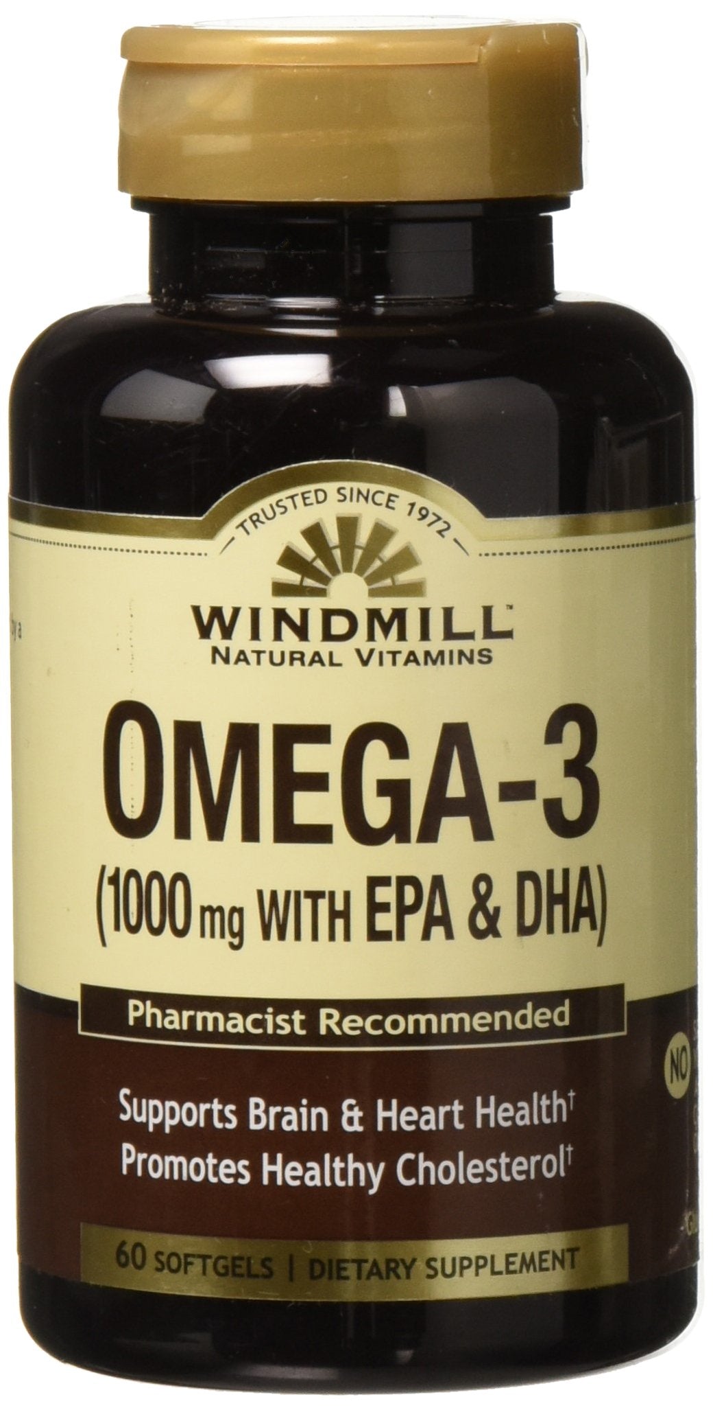 Windmill Omega-3 1000mg softgel bottle shown for daily wellness use