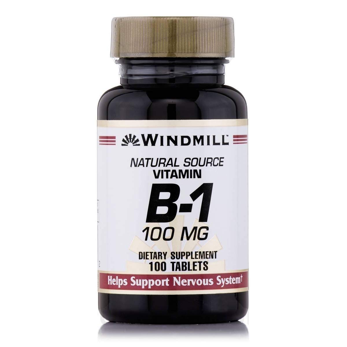 Windmill Vitamin B-1 TABS 100 mg bottle supports energy metabolism and nerve function.