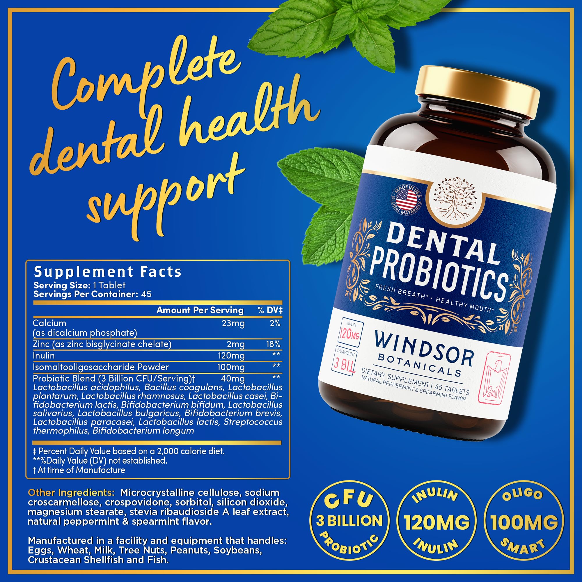 Windsor Botanicals 3BN CFU label detail highlighting strains
