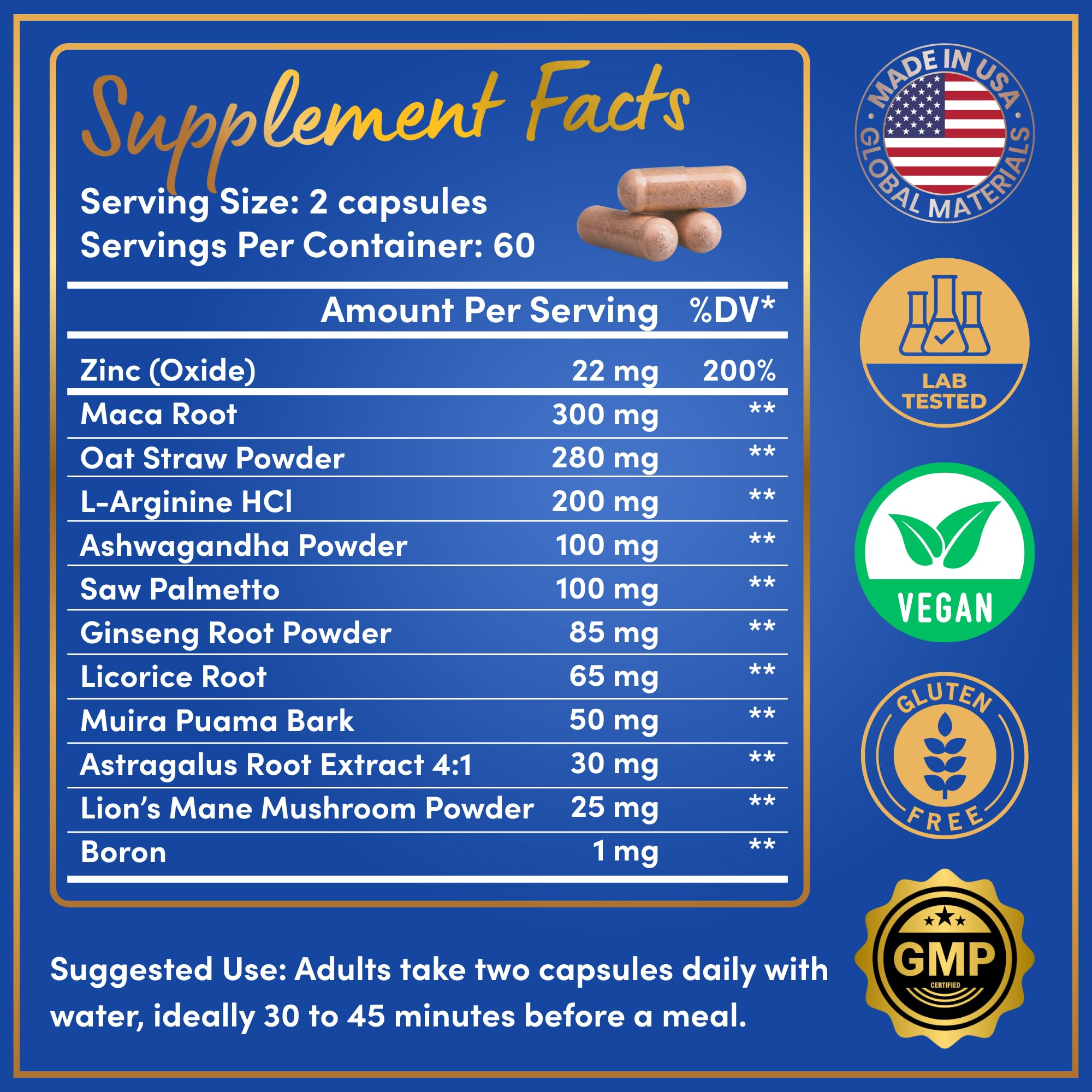 WINDSOR BOTANICALS L-Arginine capsules support blood flow and stamina.
