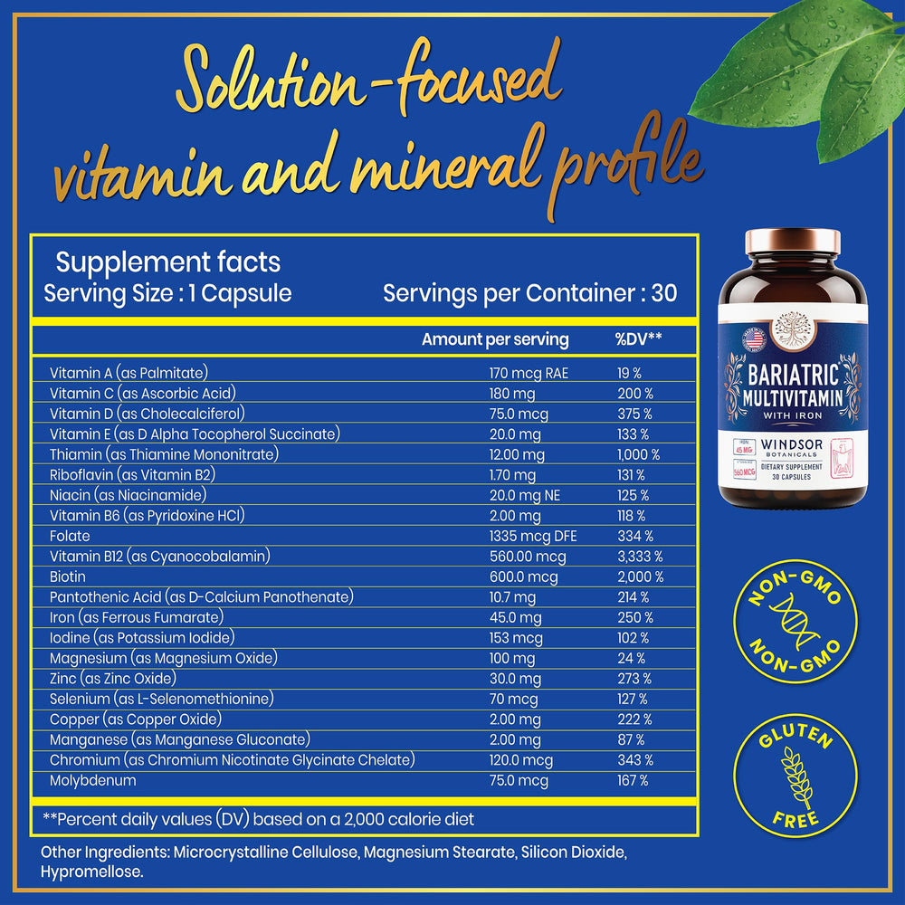 WINDSOR BOTANICALS gluten-free bariatric vitamins for sensitive stomachs.