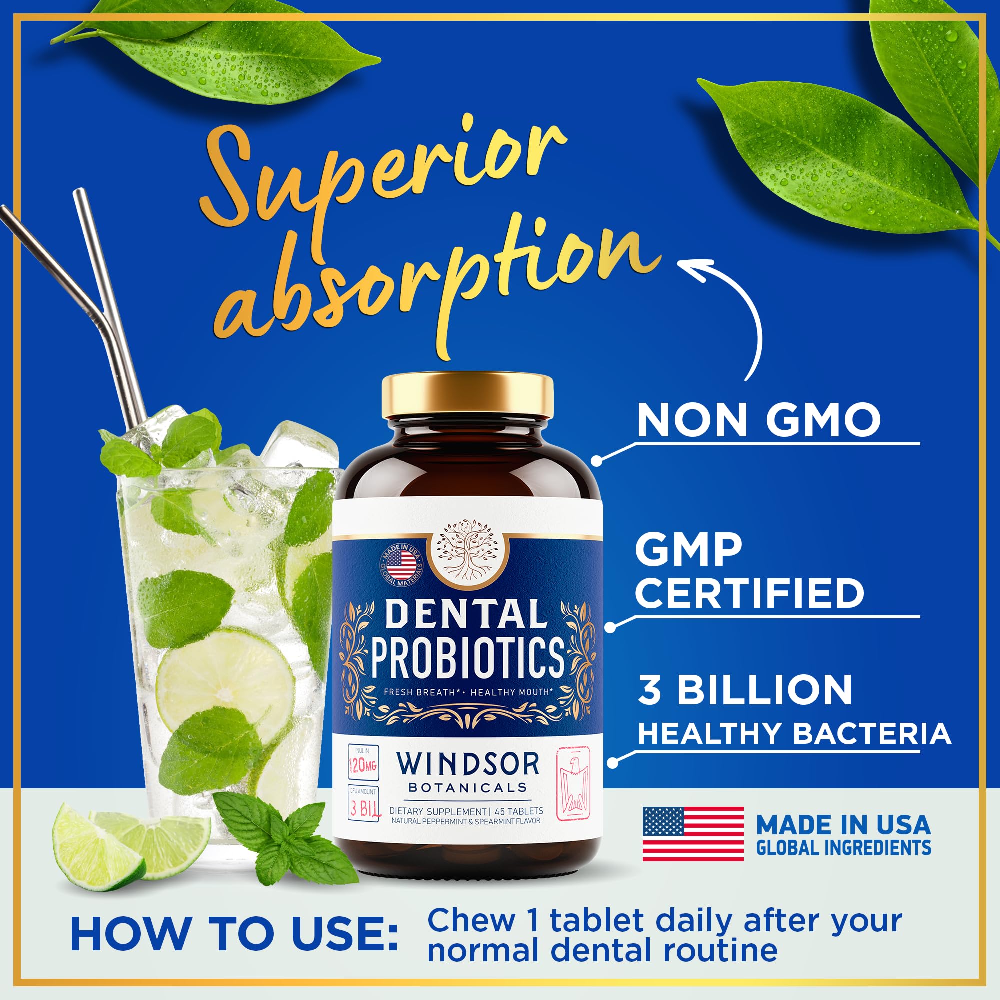 Windsor Botanicals chewable tablets with glass of water