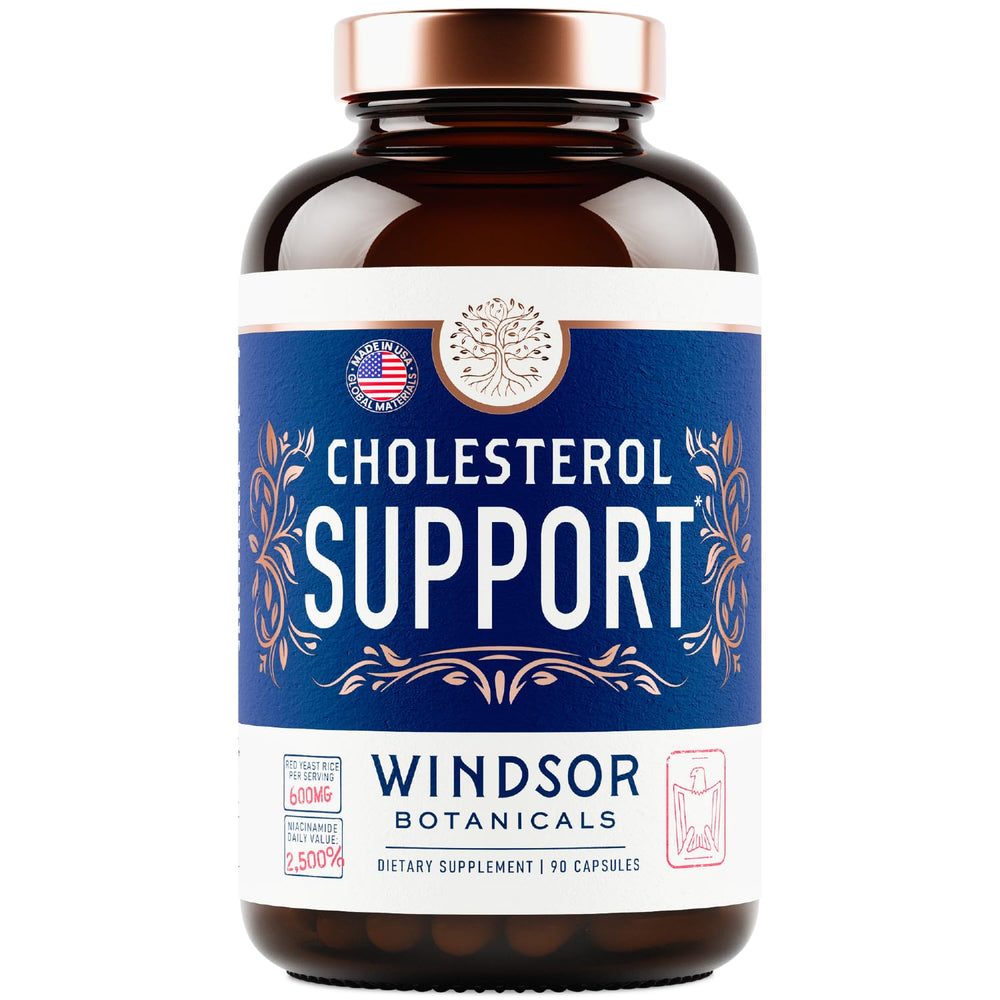Windsor Botanicals cholesterol packaging on table ready for routine use.