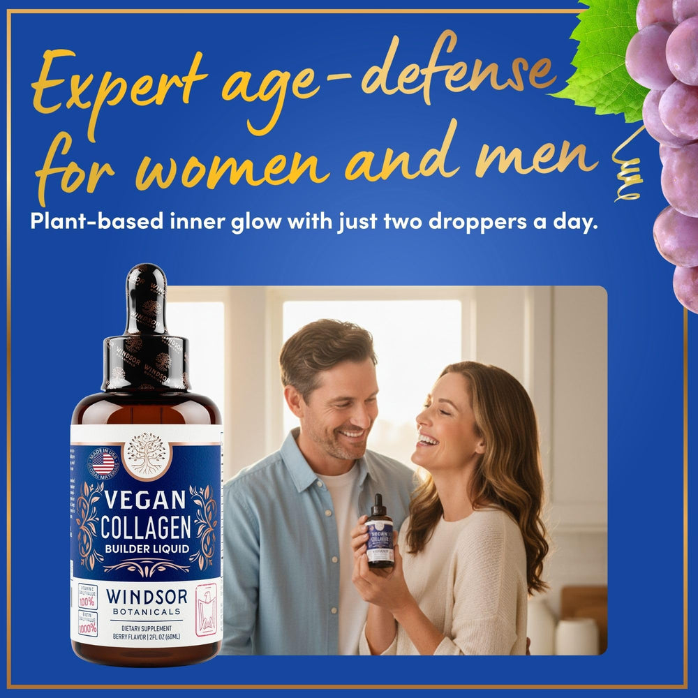 Windsor Botanicals vegan collagen boosts hair shine and nail strength.