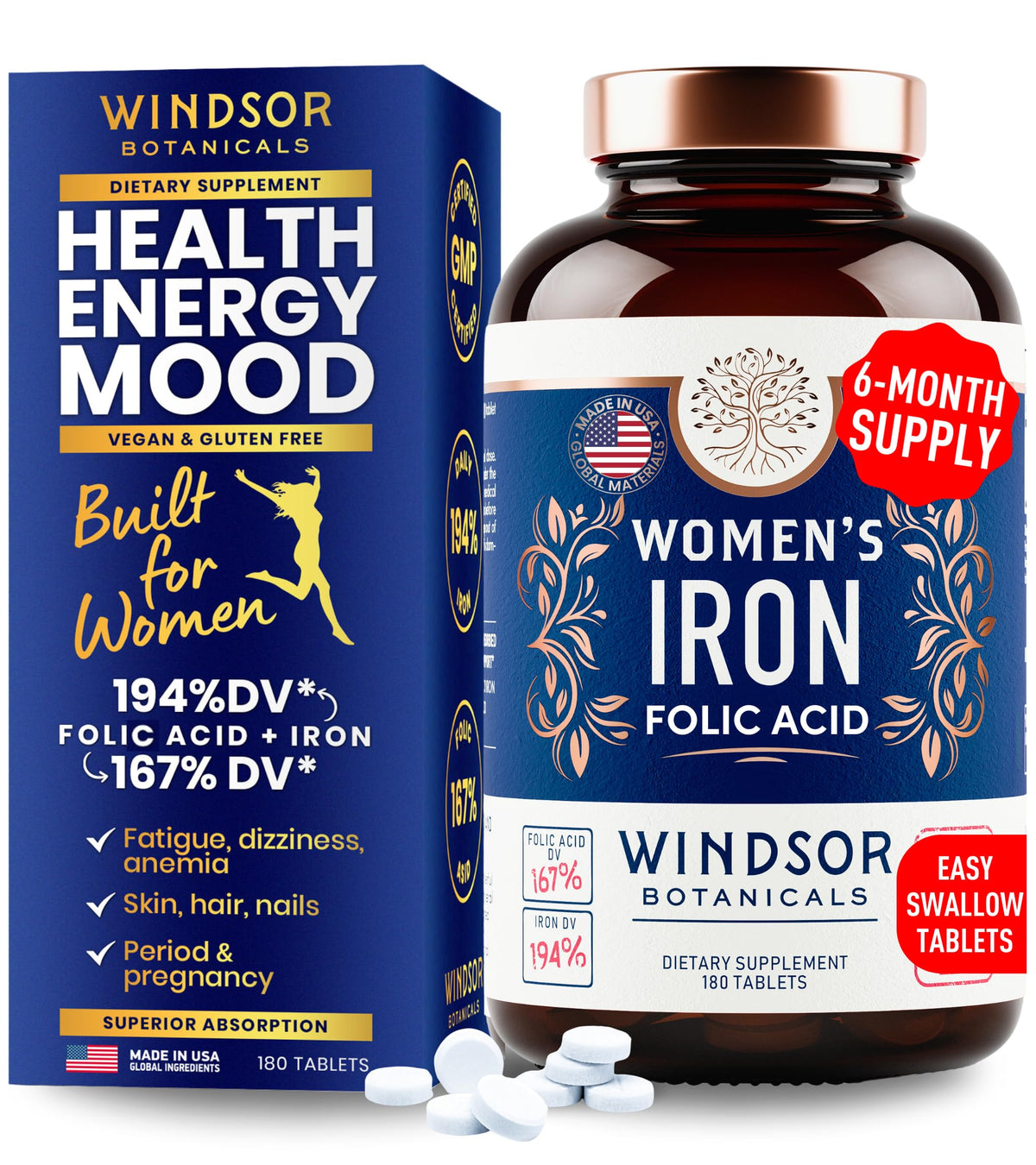 Windsor Botanicals iron pill daily dose for steady energy support.