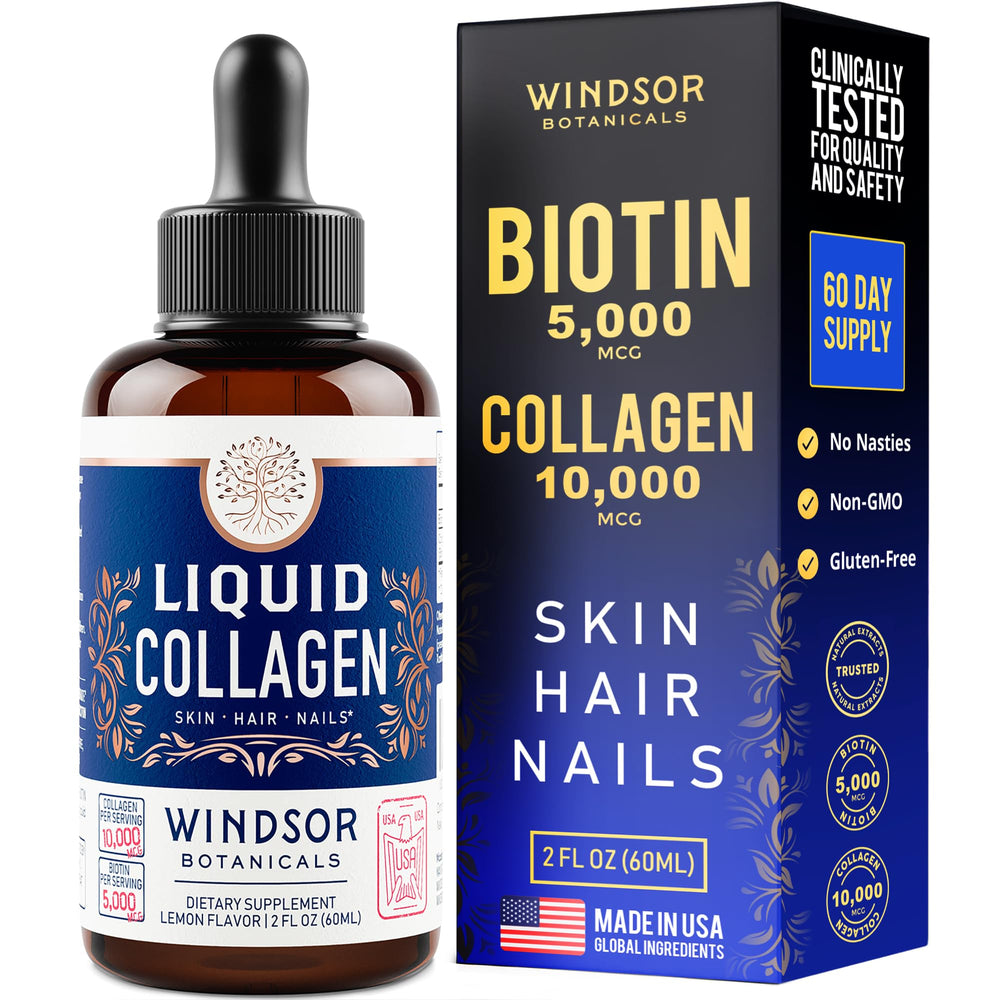 WINDSOR BOTANICALS liquid collagen drops ready for sublingual use or drinks.