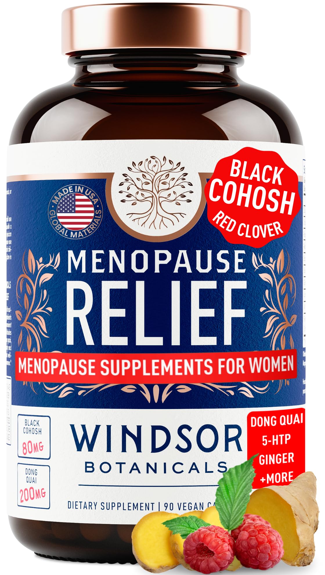 Windsor Botanicals menopause 90caps bottle — convenient daily support for perimenopause comfort.