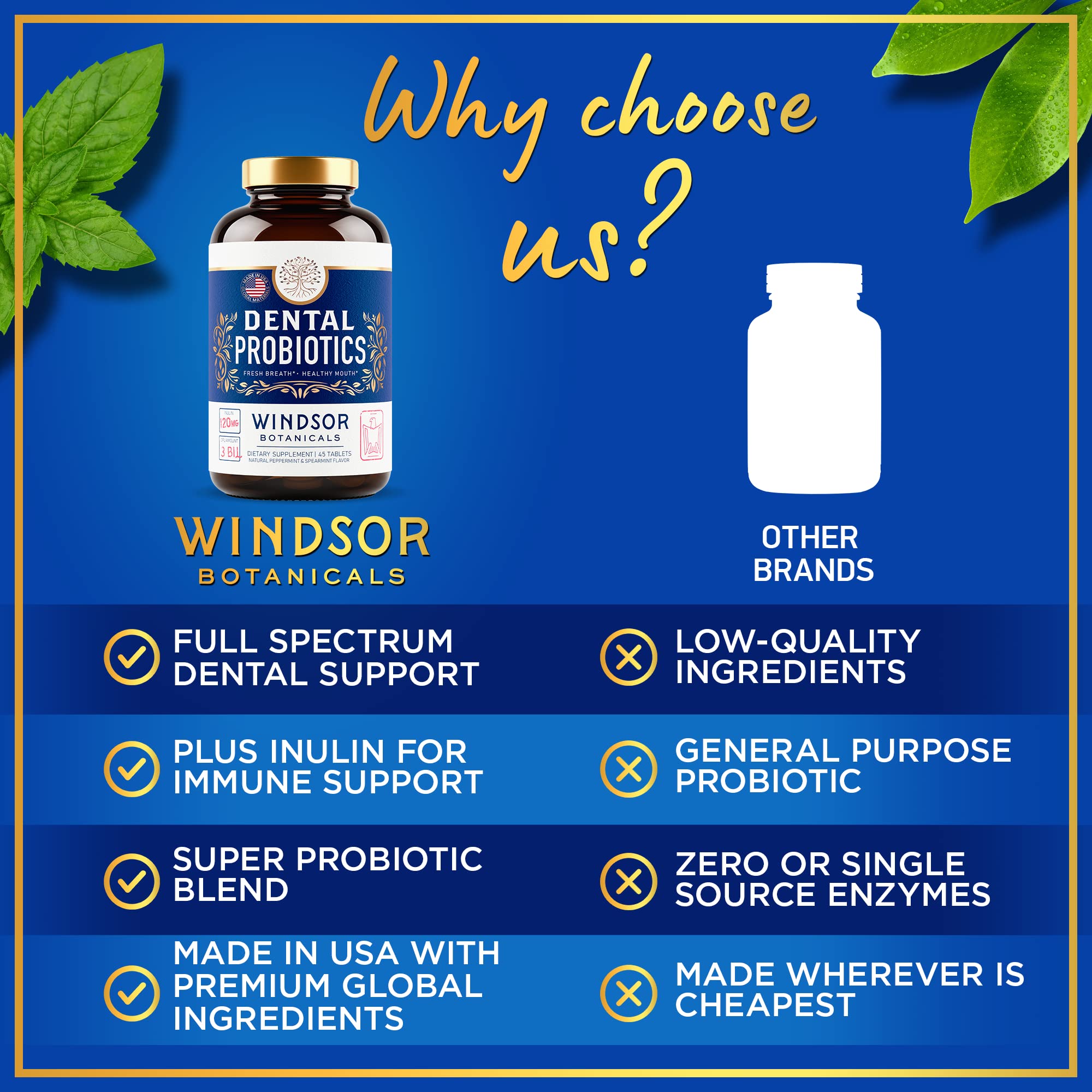 Windsor Botanicals mint-flavor tablet close-up with refreshing look