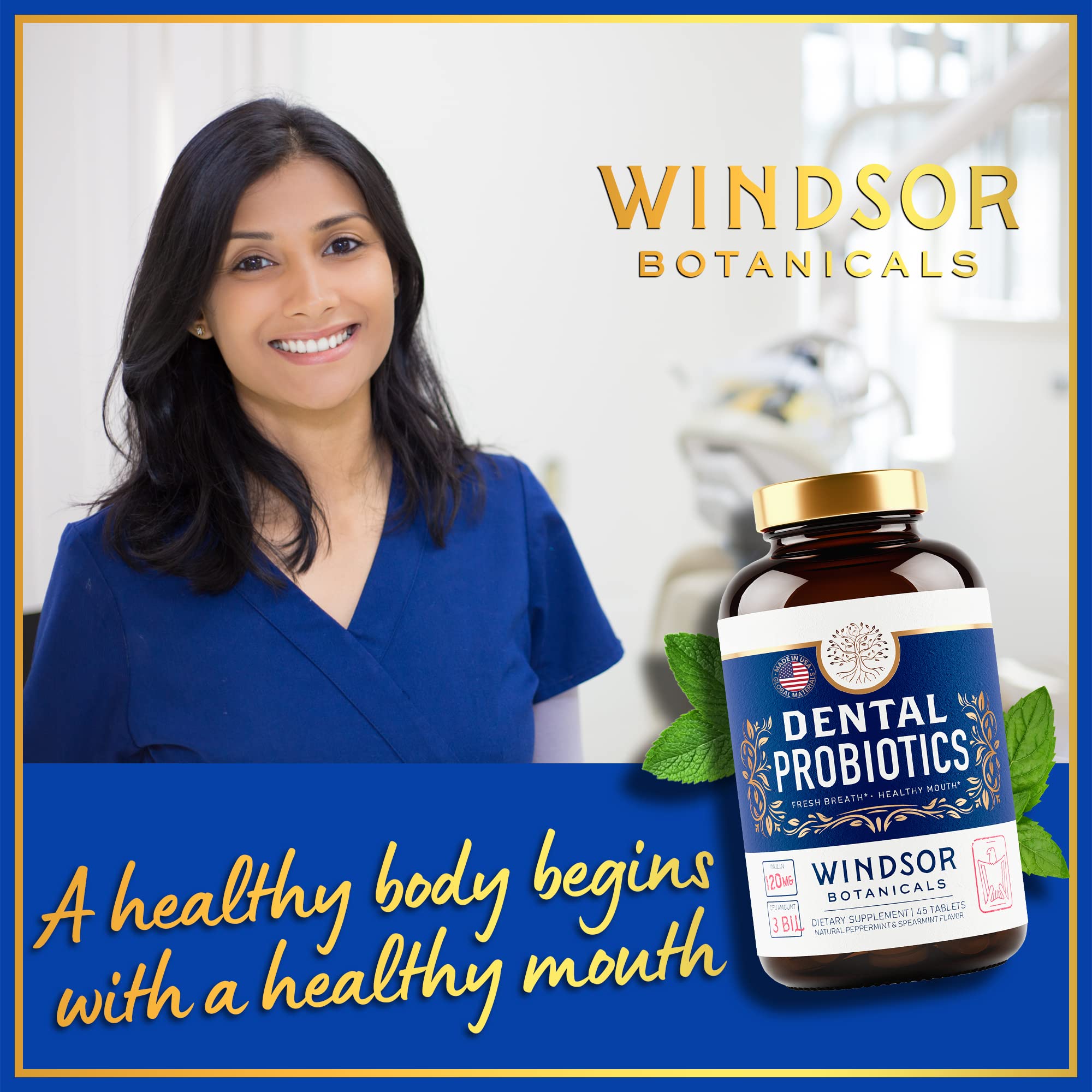 Windsor Botanicals mint tablet close-up showing chewable texture