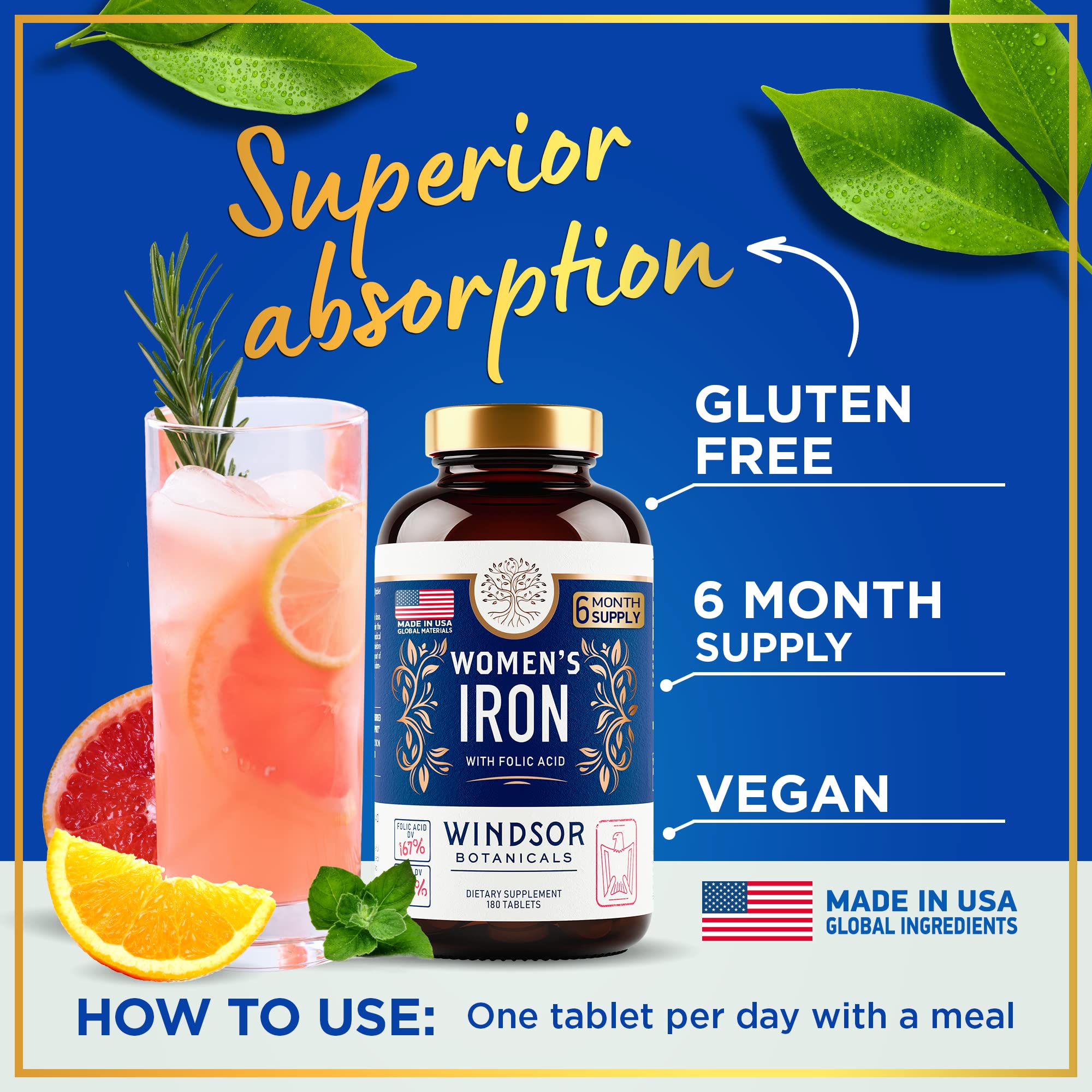 Windsor Botanicals pregnancy-period-support tablet supports iron and folate balance.