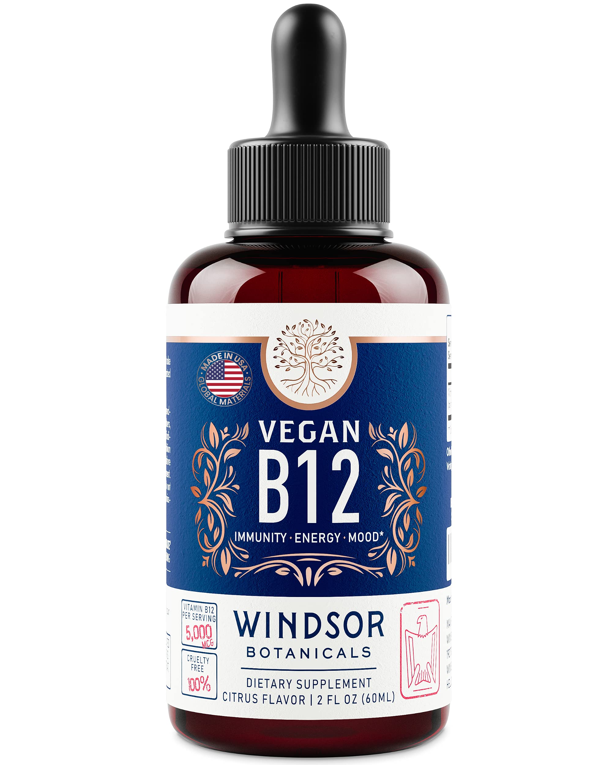 Windsor Botanicals Vegan B12 Liquid methylcobalamin close-up formulation