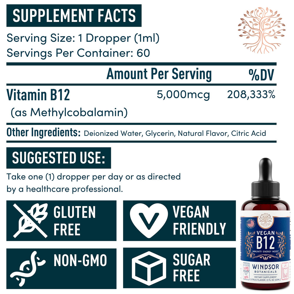 Windsor Botanicals Vegan B12 Liquid non-GMO certification close-up