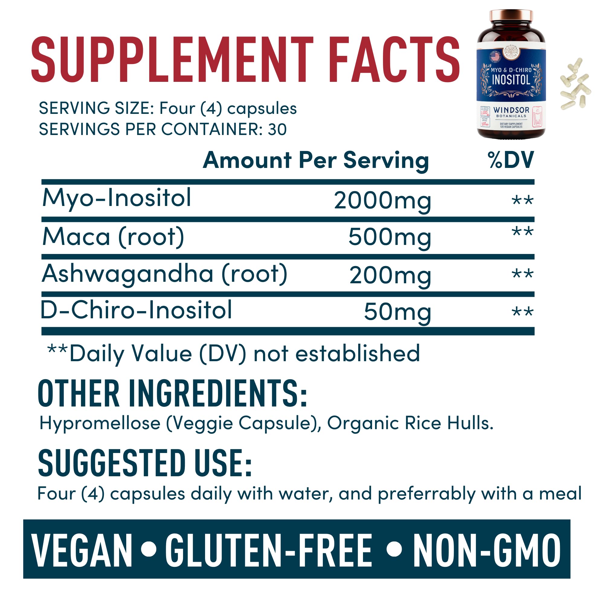 WINDSOR BOTANICALS Vegan capsules pack showcases cruelty-free, gluten-free ingredients and easy dosage