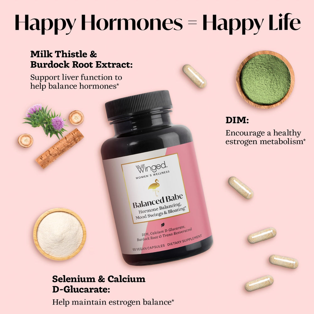 Close-up of Balance Babe capsules, highlighting vegan, easy-to-take form.