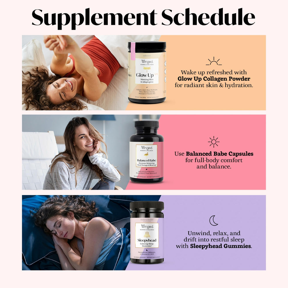 Balance Babe capsules being dispensed for daily dosage.
