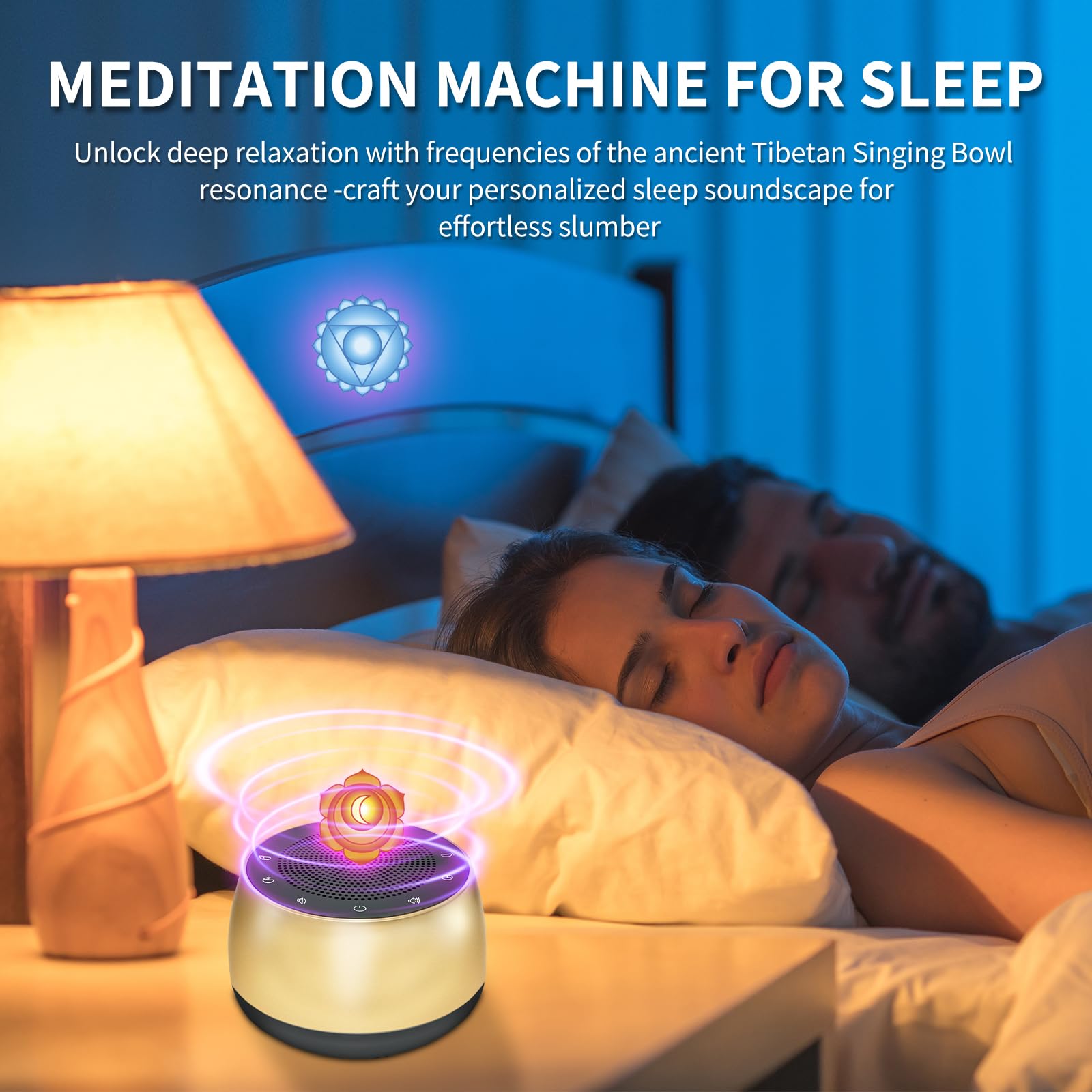 WINISH Meditation Sound Machine sound-tuning dials illustrate the nine bowl tones.