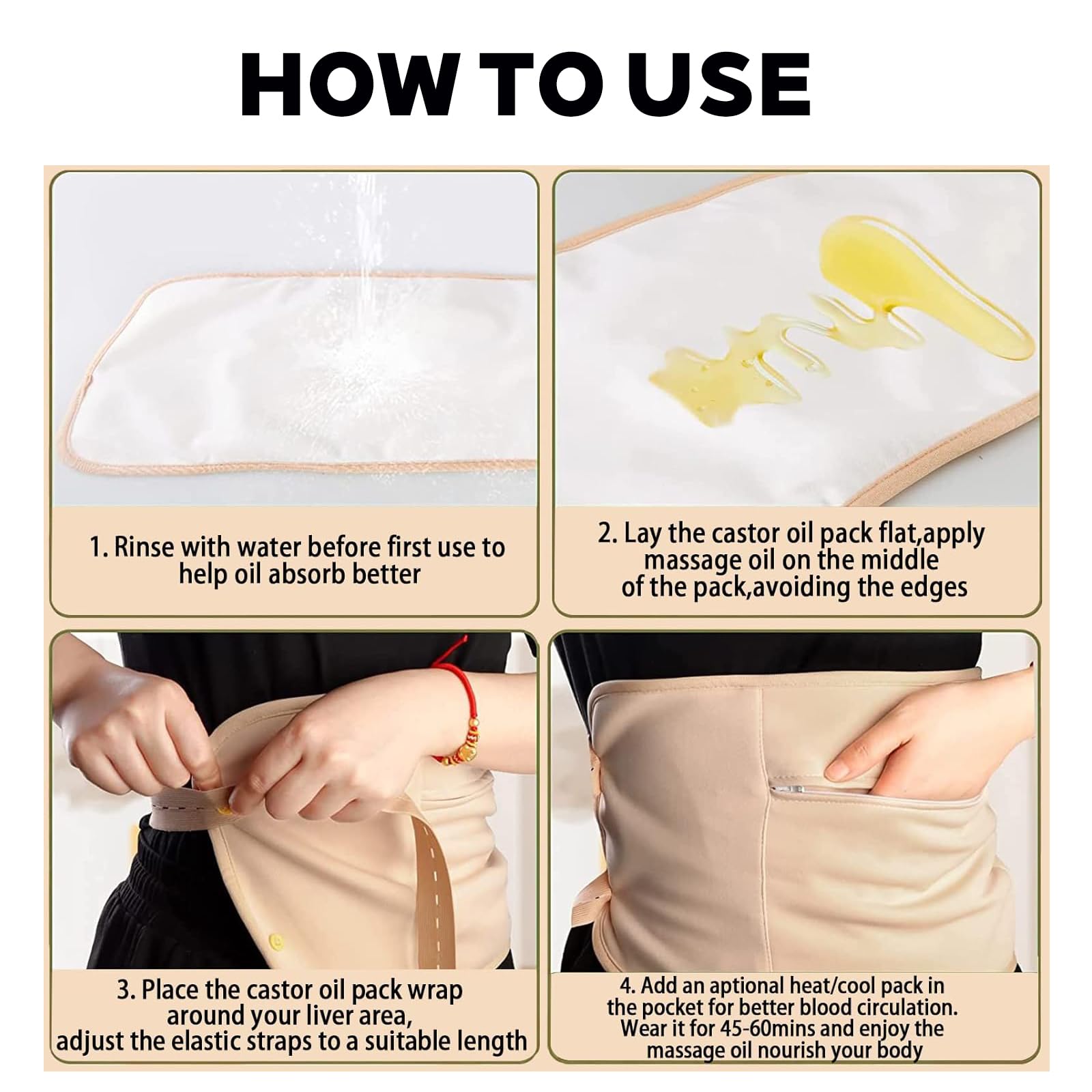 Winloger Castor Oil Pack Wrap positioned on the belly area for warmth.
