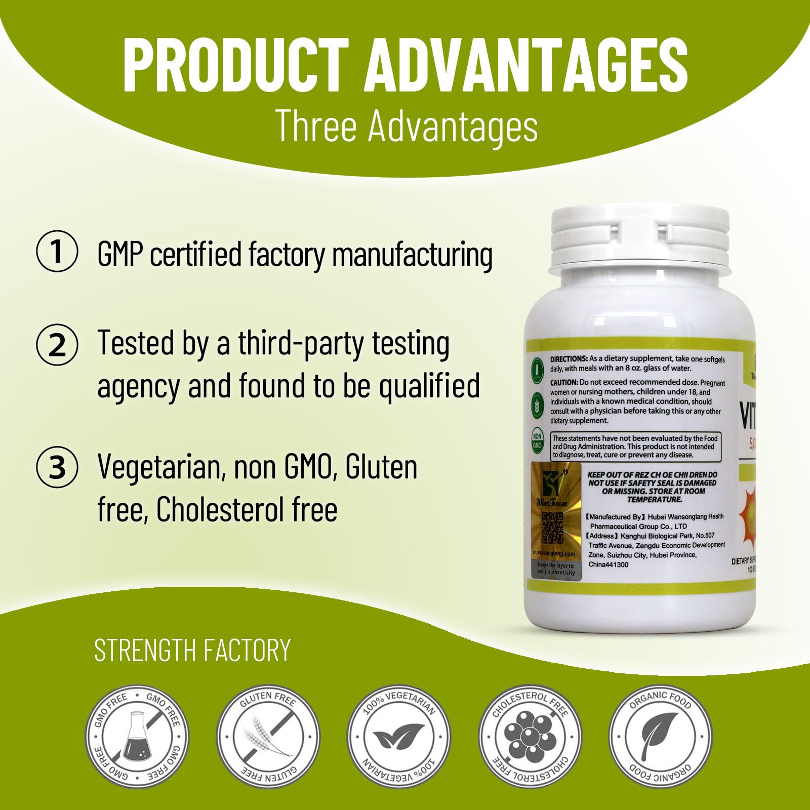Close-up of Wins Town Vitamin D3 Softgels capsules showing smooth texture.