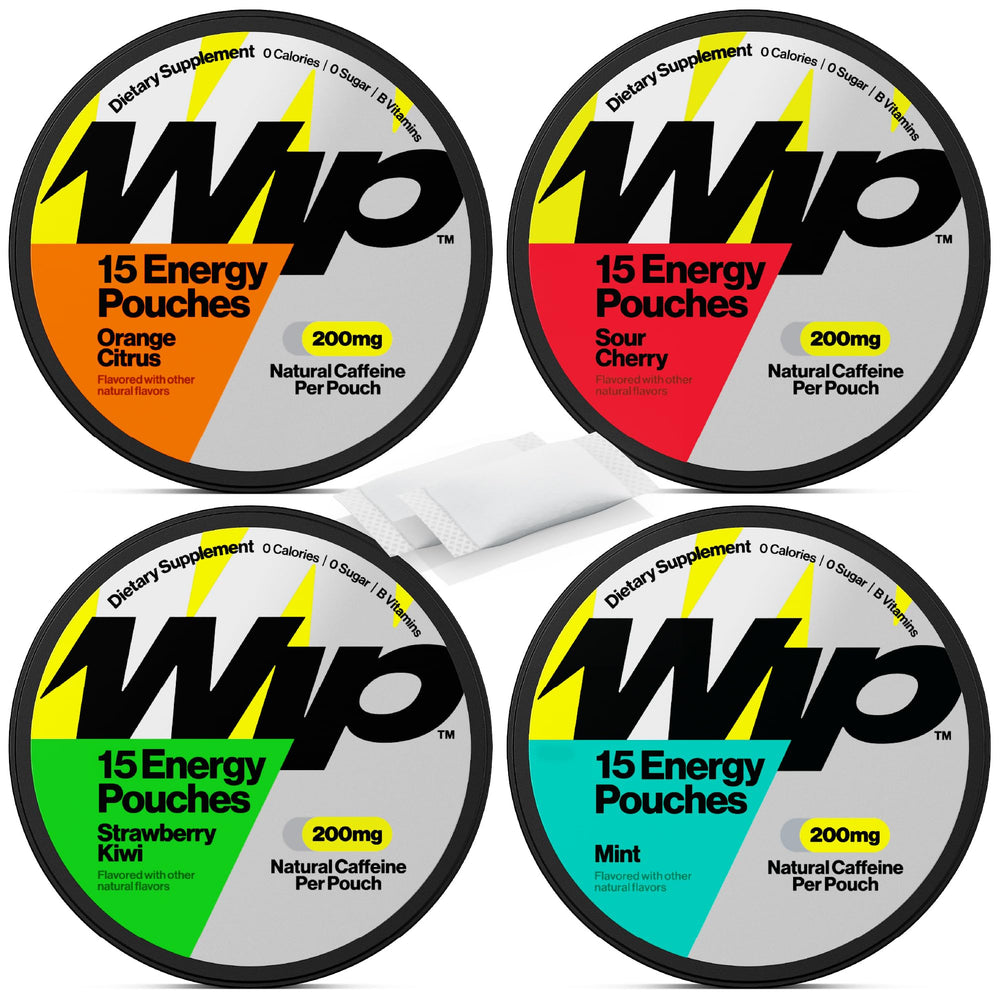 Wip Energy Pouches assorted pack front view for quick energy on the go.
