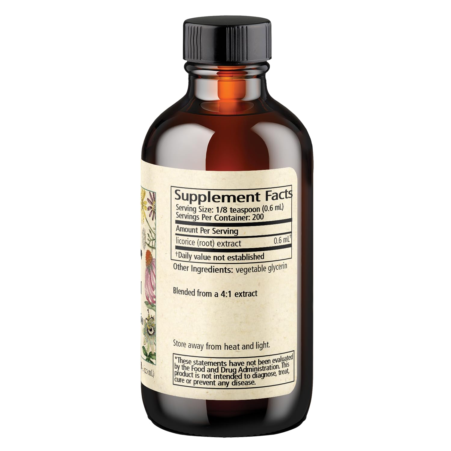 Label closeup shows 4:1 concentration and glycerin base.