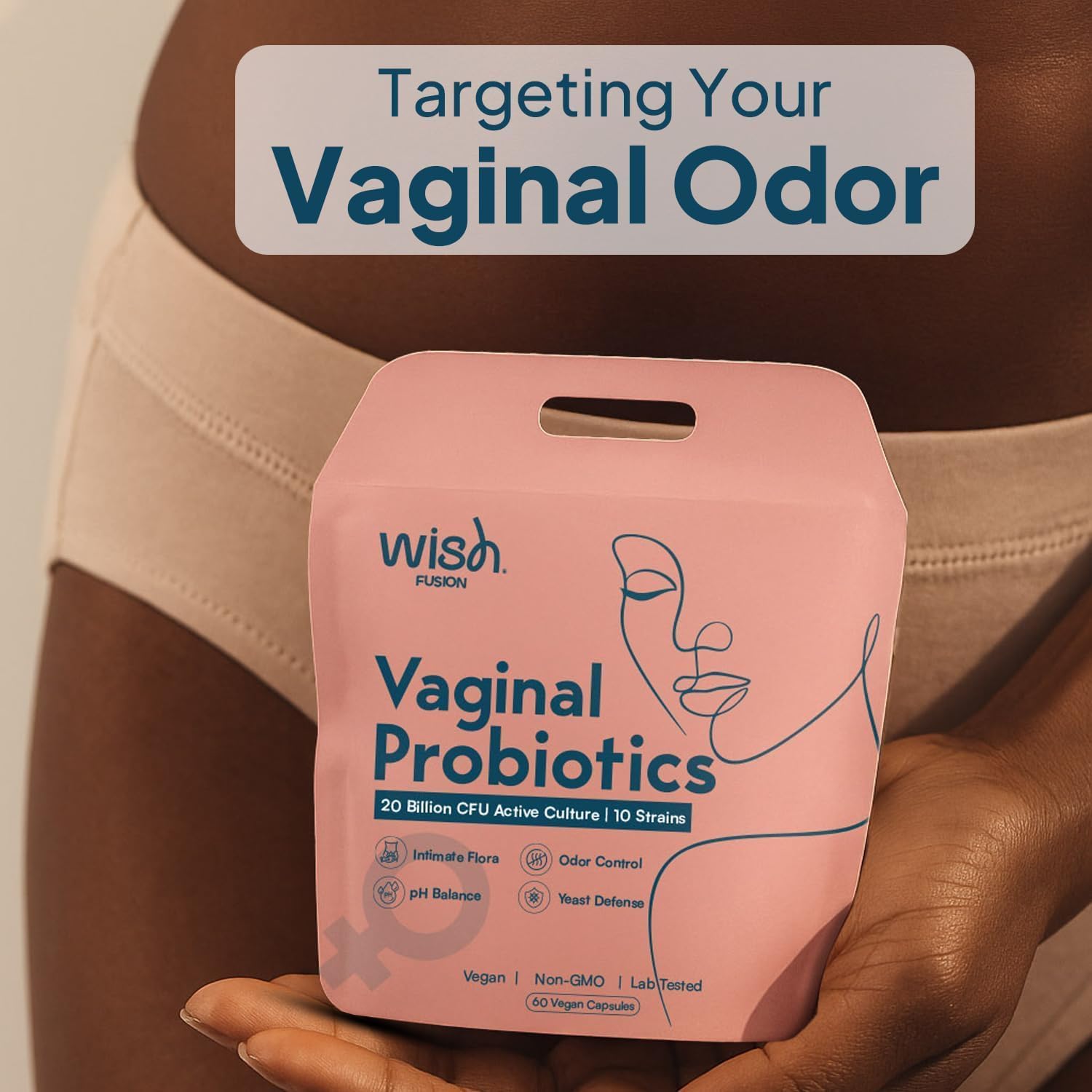 Wish Fusion Probiotics for Women capsules close-up showcases convenient, daily-use format.