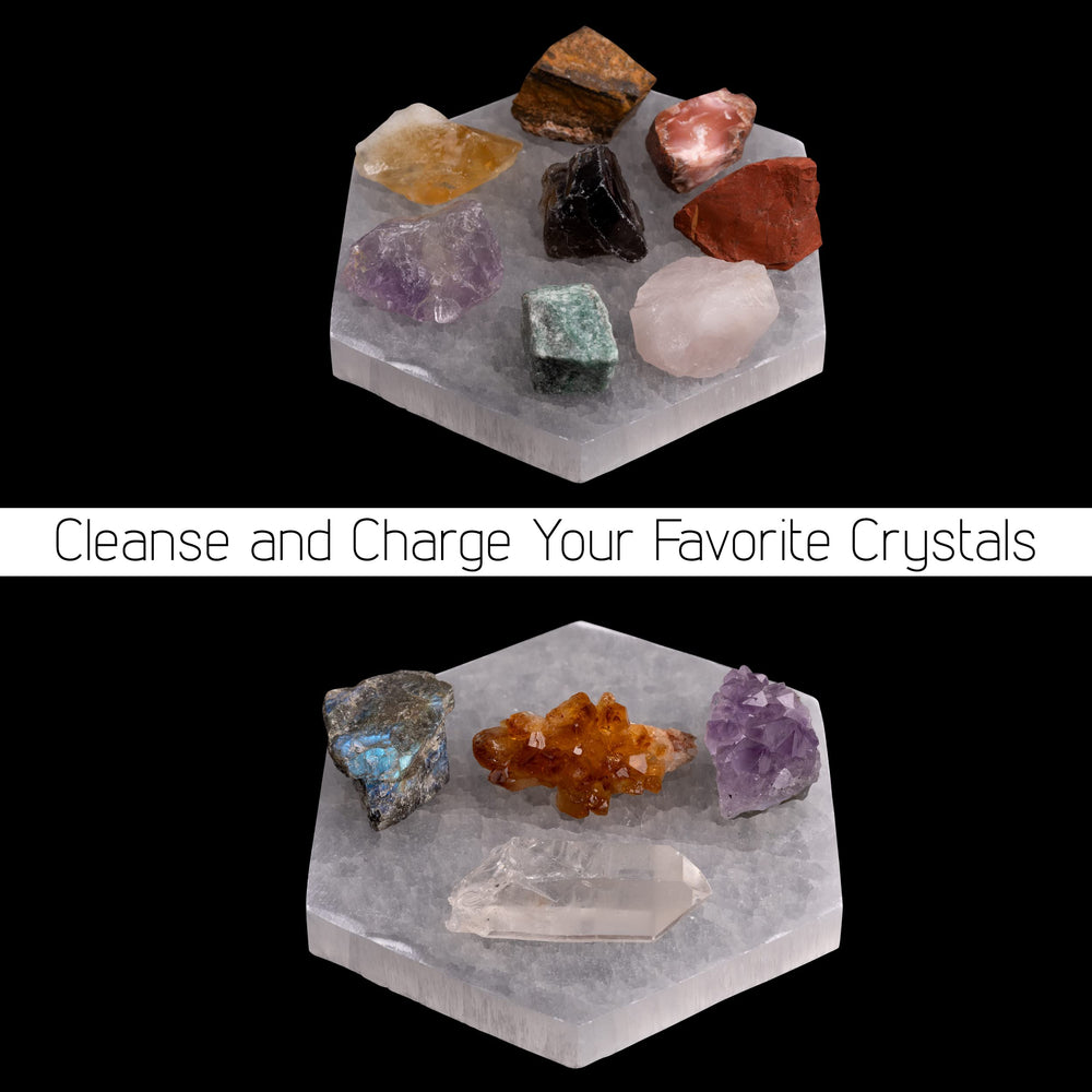 Wish Well altar-friendly selenite plate supports crystal care during meditation and Reiki sessions.