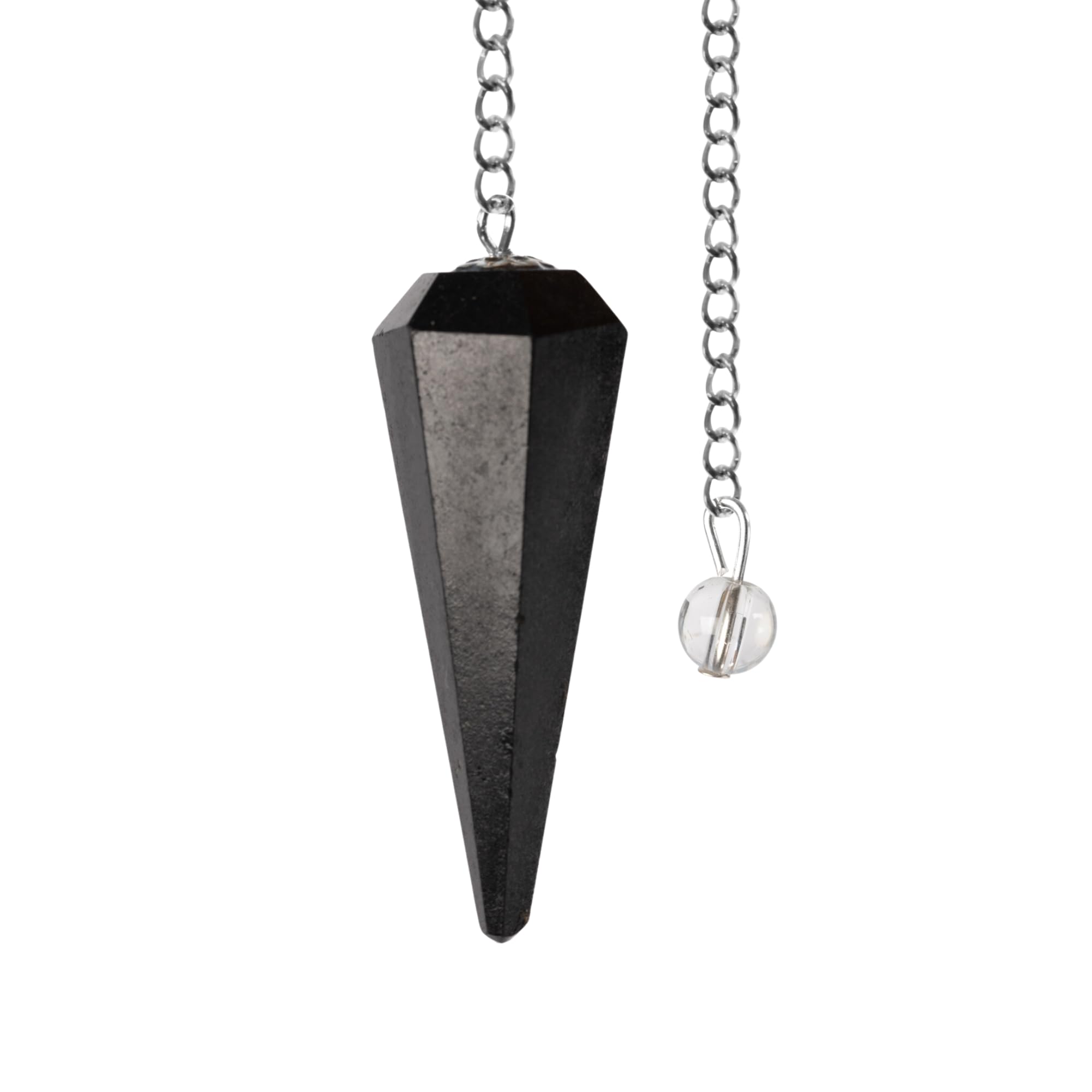 Wish Well black tourmaline pendulum with crystal ball on chain for meditation and energy work