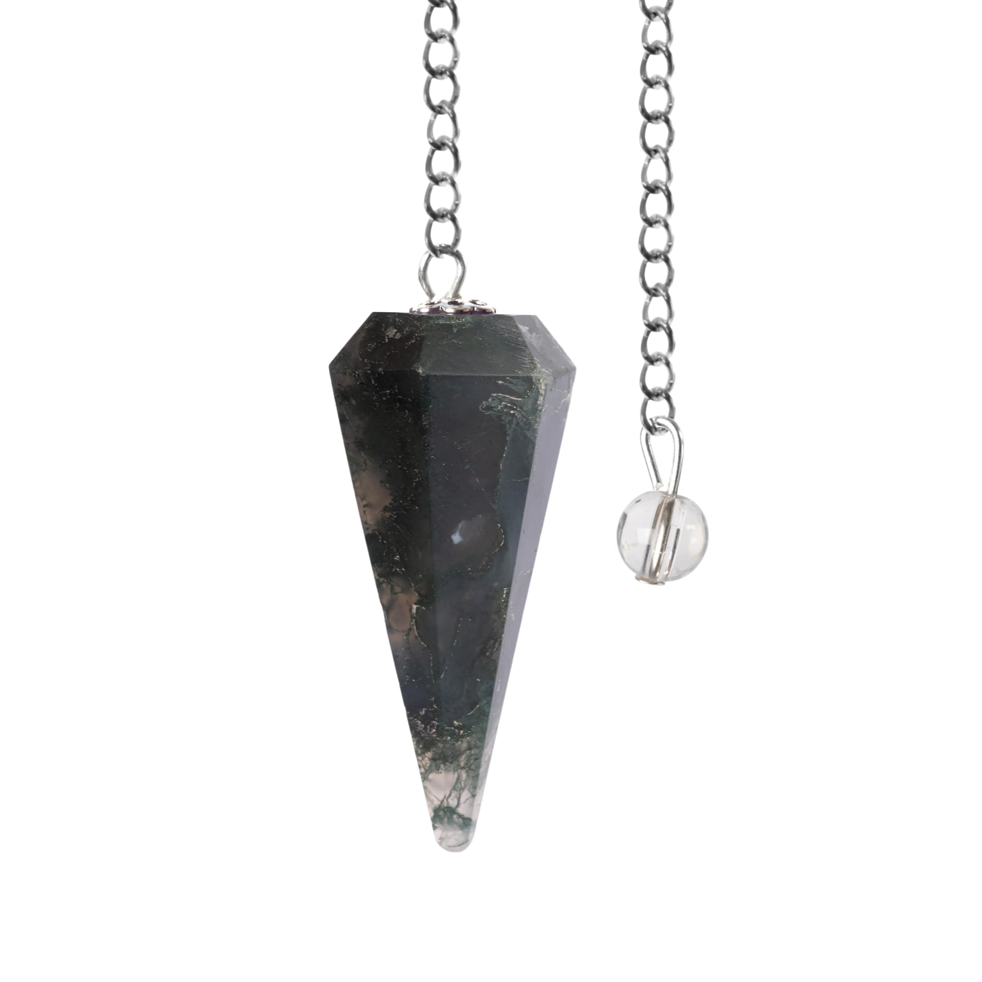 Wish Well bloodstone pendulum with crystal ball on chain for focused divination sessions.