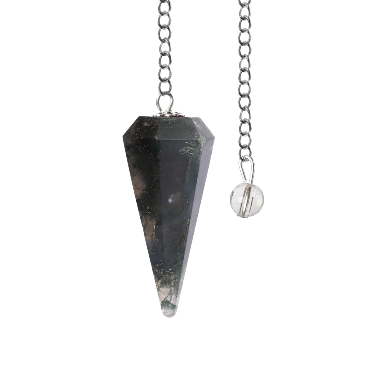 Wish Well bloodstone pendulum with crystal ball on chain for focused divination sessions.