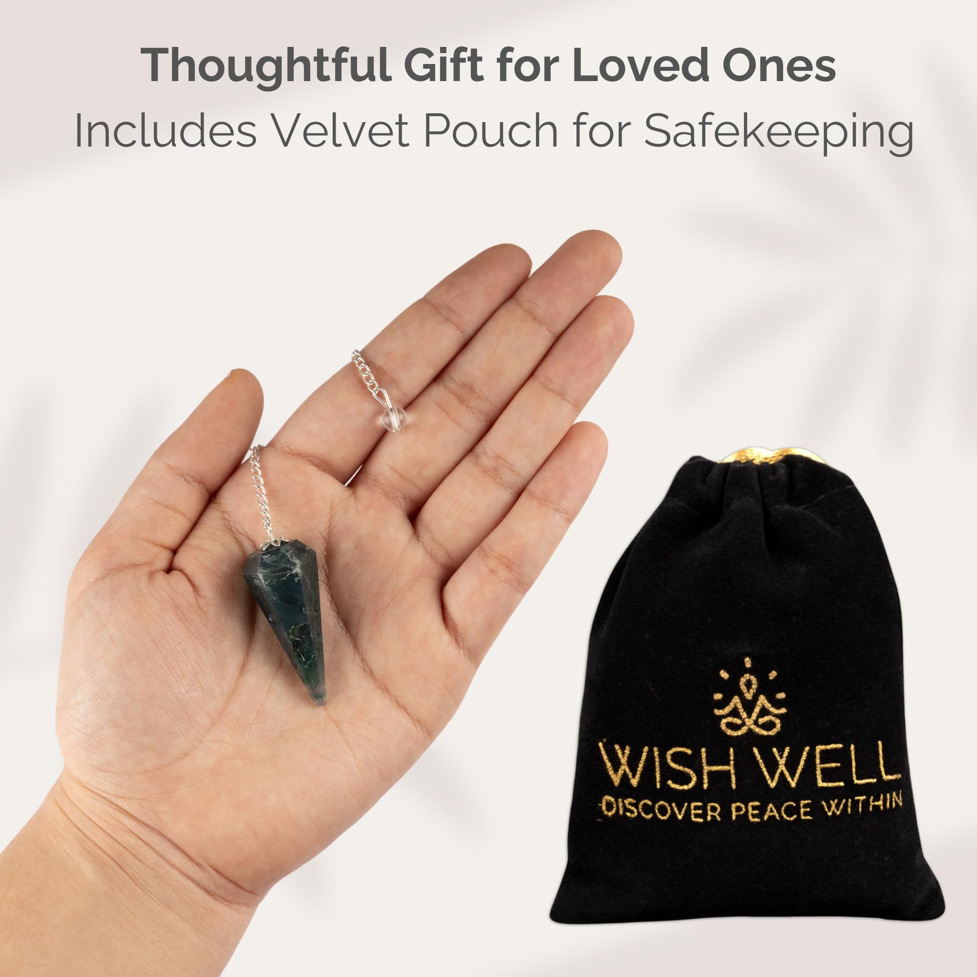 Wish Well bloodstone pendulum used during a crystal grid or meditation session.