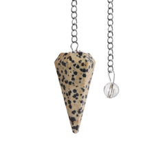 Wish Well Dalmatian Jasper pendulum with crystal ball on chain for meditation and energy balance.