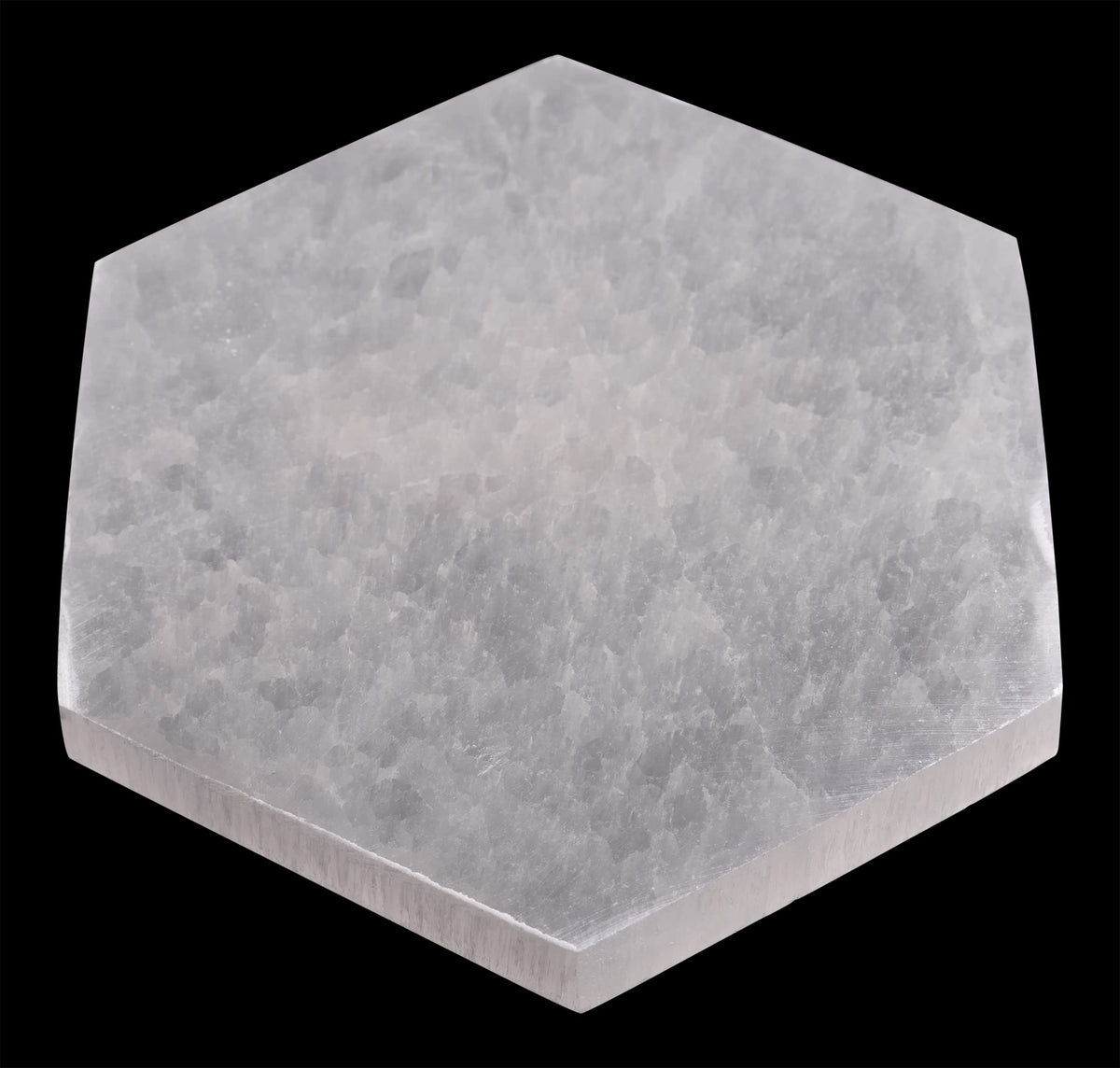 Wish Well large 6-inch hexagon selenite plate ideal for cleansing crystals and charging stones.